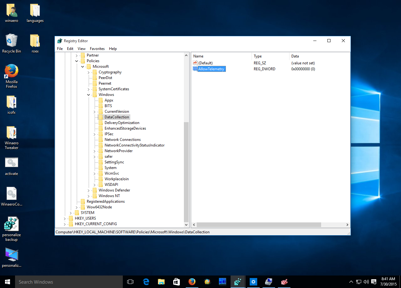 Reg Key Windows 10